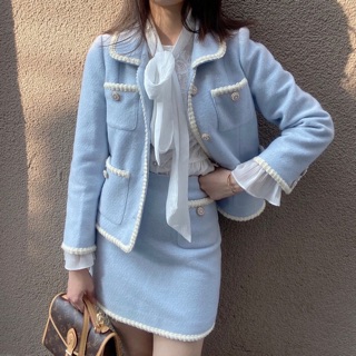 (Sẵn)Set Dạ Tweed Xanh Tiểu Thư