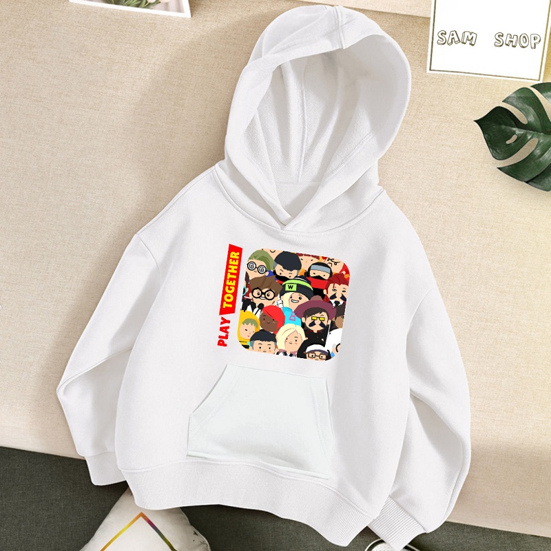 Áo Play Together áo khoác hoodie có mũ màu trắng đủ size cho bé trai bé gái