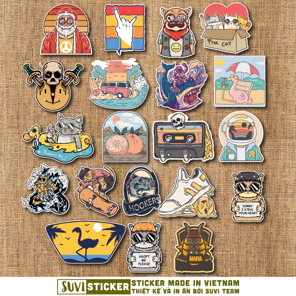50 Sticker Vintage Retro Things chống nước sticker dán mũ bảo hiểm, laptop, điện thoại, đàn guitar, vali. MSP: NS25