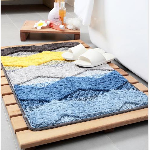 Thảm Chùi Chân❤️CHỐNG TRƯỢT❤️ Cửa Ra Vào Họa Tiết SÓNG XANH VÀNG