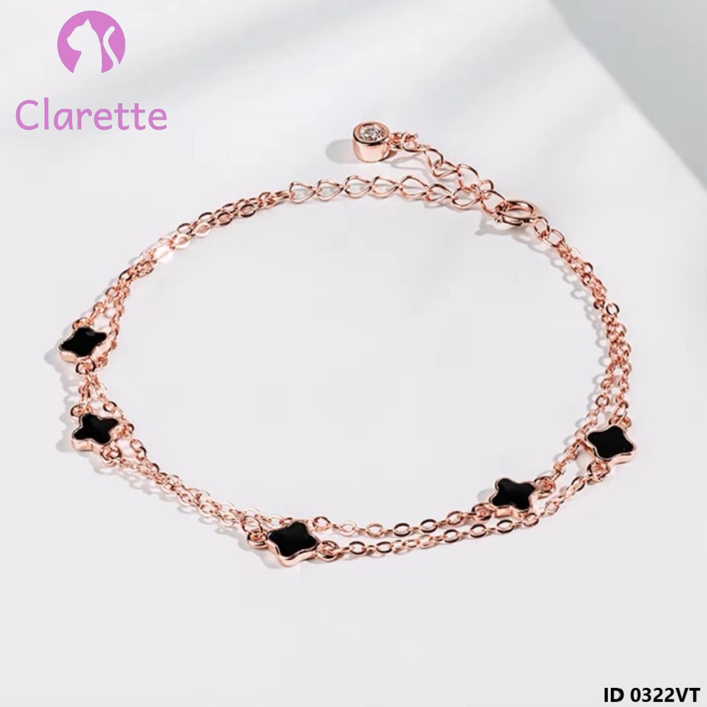 Vòng tay bạc dây kép cỏ bốn lá Clarette 0322VT