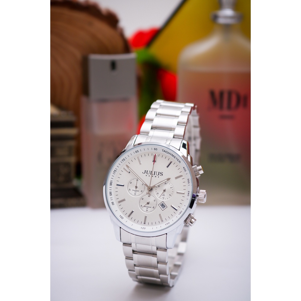 Đồng Hồ Nam JAH-133C Julius chronograph Hàn Quốc Dây Thép (M.bạc)