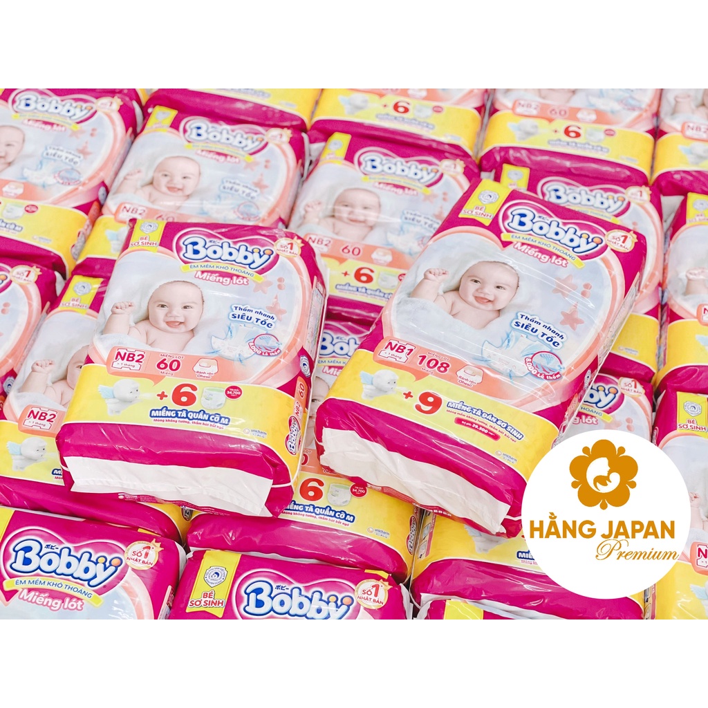 Bỉm Bobby miếng lót Newborn NB1 - 180 miếng/ NB2 - 60 miếng cộng miếng cho bé