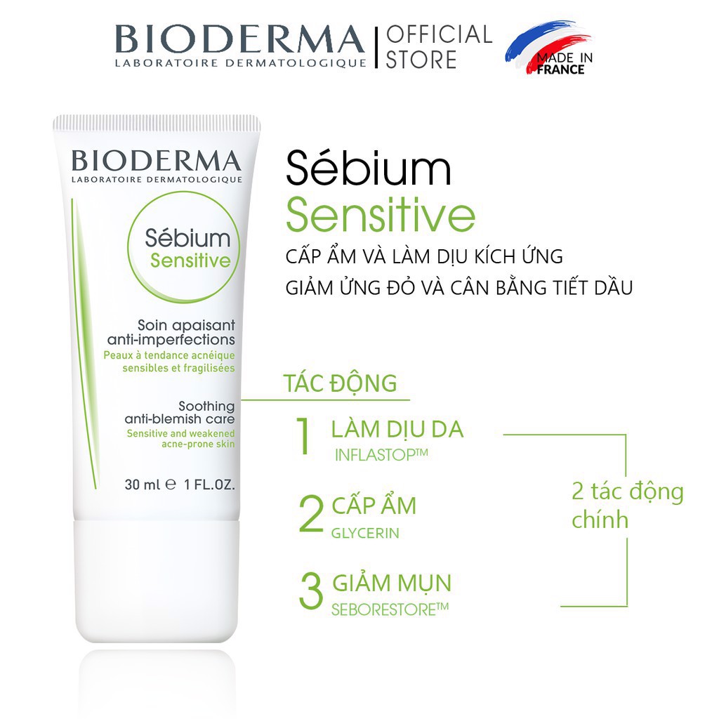 Kem dưỡng Bioderma Sebium Sensitive kiềm dầu, giảm mụn cho nhạy cảm