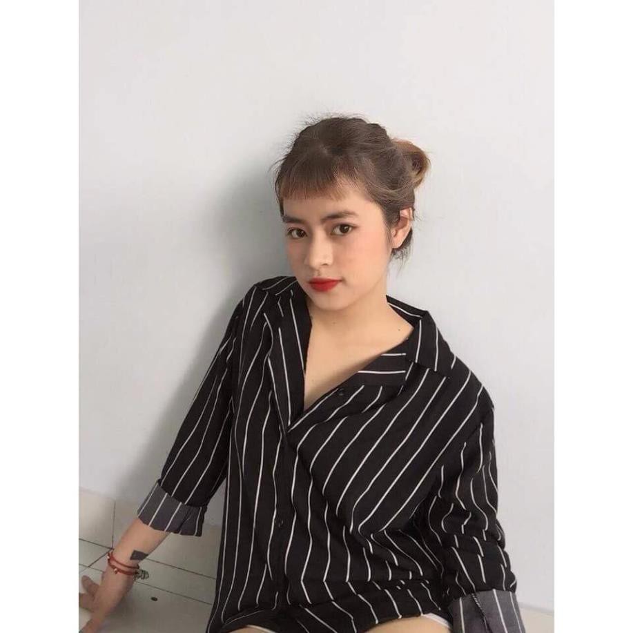 _FREE SHIP 50K_ Áo Sơ mi Sọc Đen Trắng Nam Nữ Unisex HOT Nhất Vải Tốt Bền Đẹp chống xù co giãn ❣️