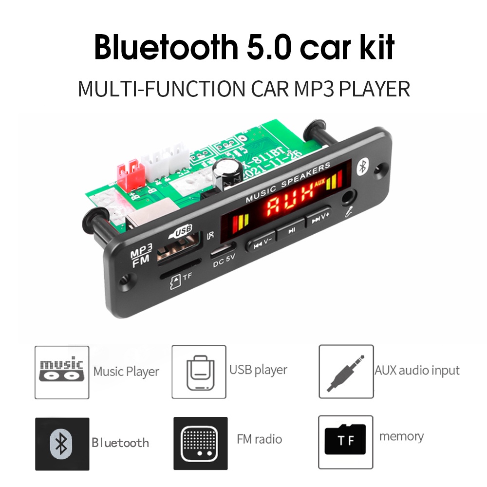Mô Đun Giải Mã Bluetooth 5.0 MP3 6v 12 USB MP3 Thẻ TF / FM Chuyên Dụng Cho Xe Hơi
