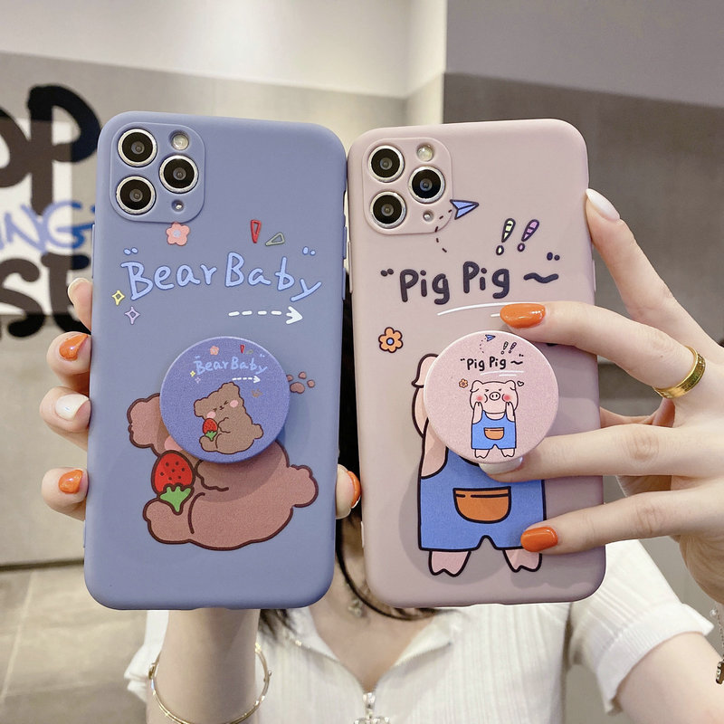 OPPO A15 A12 A12E A5 A9 2020 A3s A5s A7 A39 A57 A83 F1s F1 Plus F5/F5 Youth F9 Pro F11 Dâu tây gấu xấu hổ đứng Vỏ điện thoại di dộng