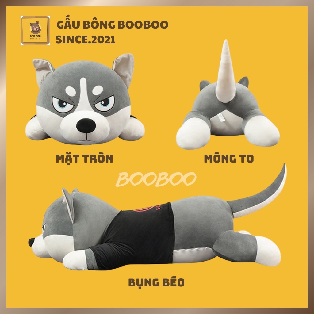 Gấu Bông Chó Husky Mặt Ngáo Size 1m5 Siêu To Khổng Lồ, Thú Nhồi Bông Husky Ngầu Cao Cấp BooBoo