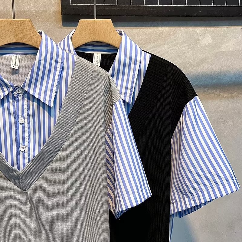 Áo Sơ Mi Giả Hai Lớp Tay Ngắn Dáng Rộng Thời Trang Mùa Hè Hàn Quốc 2022