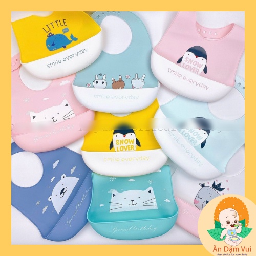 Yếm ăn dặm có máng silicon chống thấm hình dáng dễ thương cho bé ăn BLW SAMI KIDS