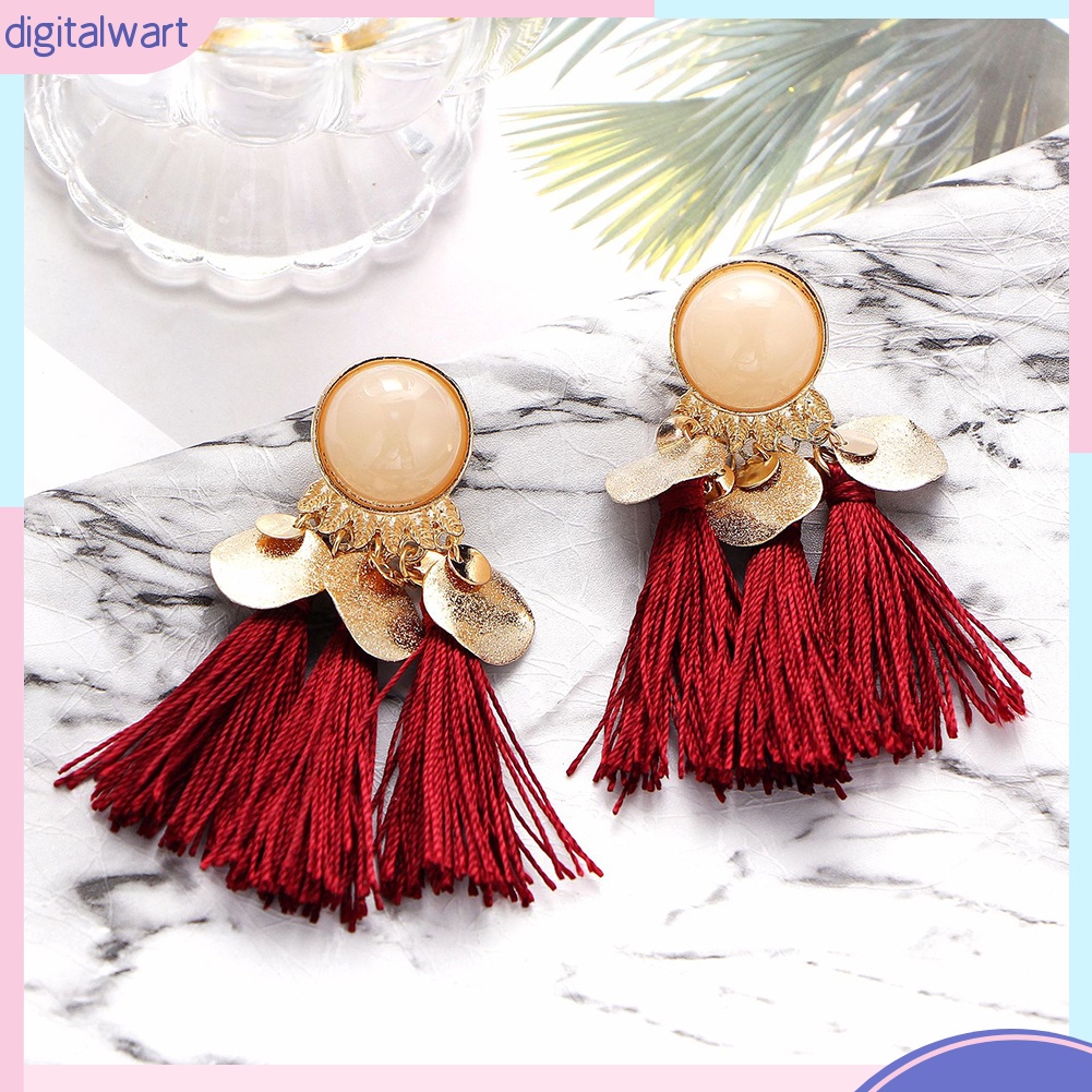 Bông tai dài phối núm tua phong cách Bohemian thời trang cho nữ