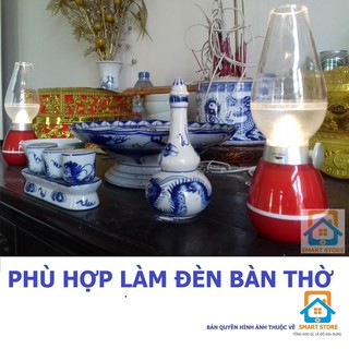 Bộ 2 Đèn bàn thờ sạc điện hình đèn dầu thổi tắt đèn ngủ trang trí quán cà phê