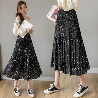 Chân Váy Dài Vải Chiffon Họa Tiết Chấm Bi Phong Cách Bohemian