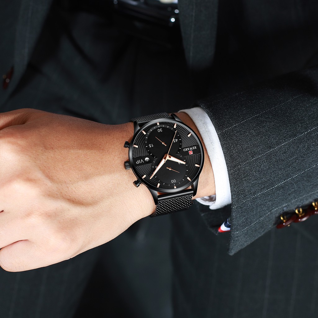 Đồng Hồ Đeo Tay Thạch Anh Chronograph Chống Thấm Nước Siêu Mỏng Bằng Thép Không Gỉ Phong Cách Doanh Nhân Cho Nam