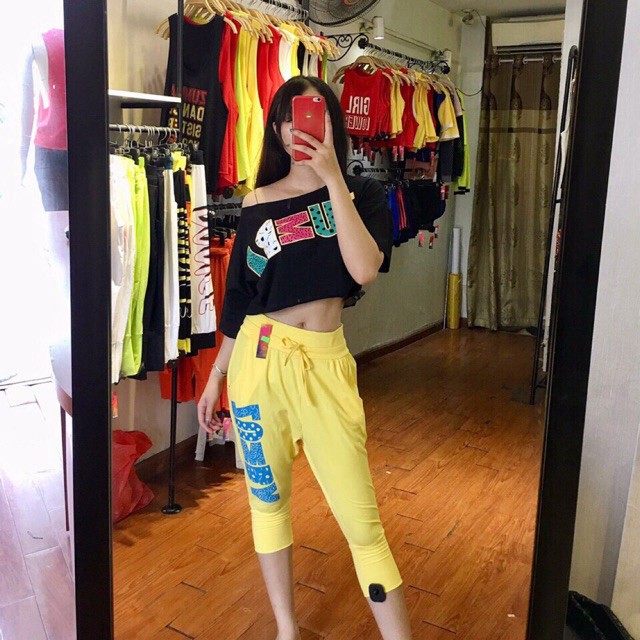 [Ảnh thật] Bộ tập gym nữ_ Bộ tập zumba quần lửng áo croptop