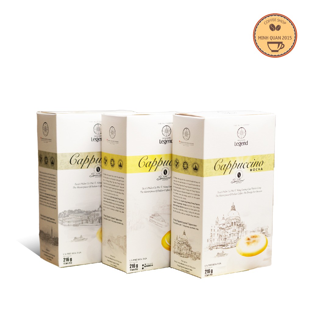 (COMBO 1 thùng - 12 HỘP) Cà Phê Trung Nguyên Legend Cappuccino Vị Hazelnut / Mocha Hộp12 Sticks 18gr