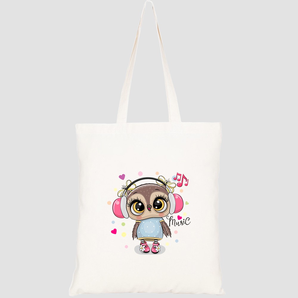 Túi vải tote canvas HTFashion in hình cute cartoon owl girl pink HT367