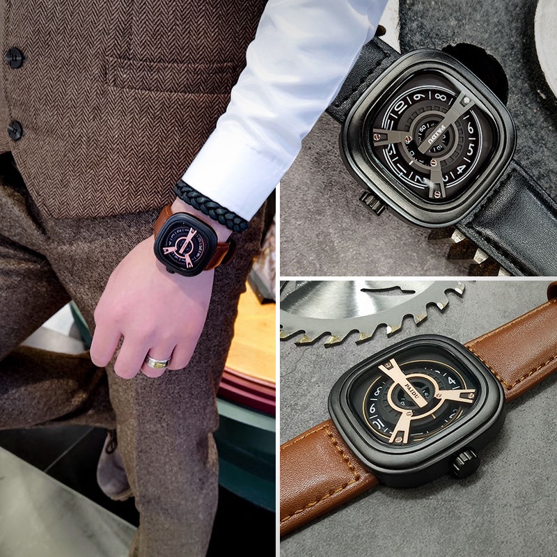 Đồng hồ nam dây da ,đồng hồ đeo tay nam thời trang mặt vuông | BigBuy360 - bigbuy360.vn