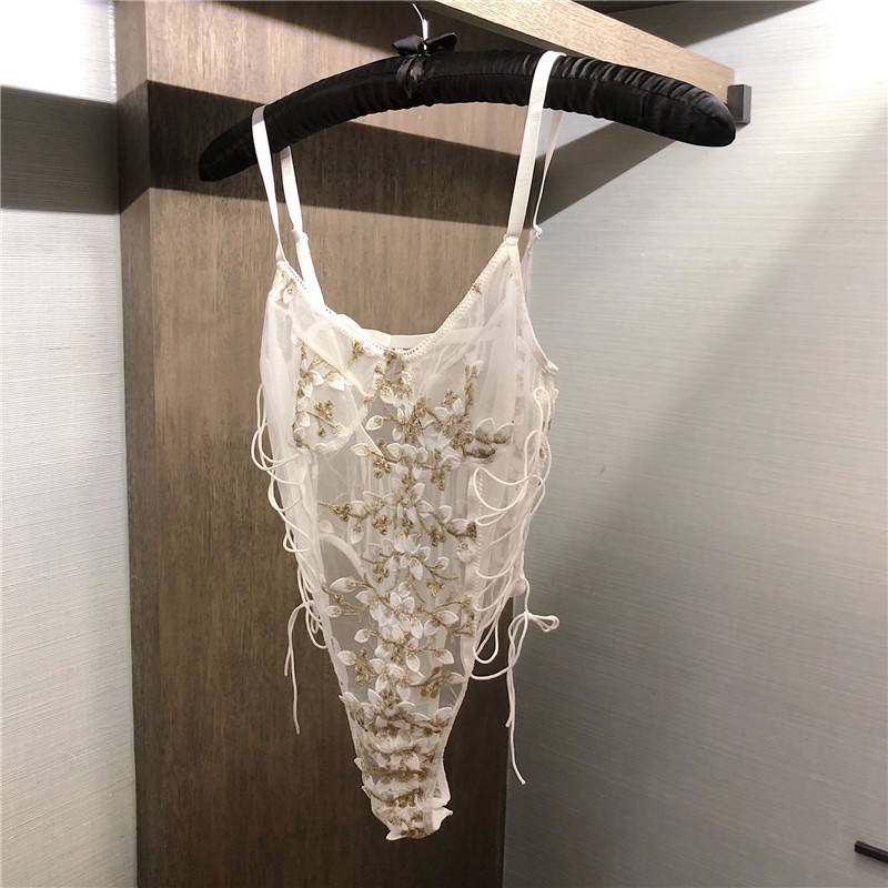 Đồ ngủ nữ Áo Bodysuit 2 dây hoa trắng sexy