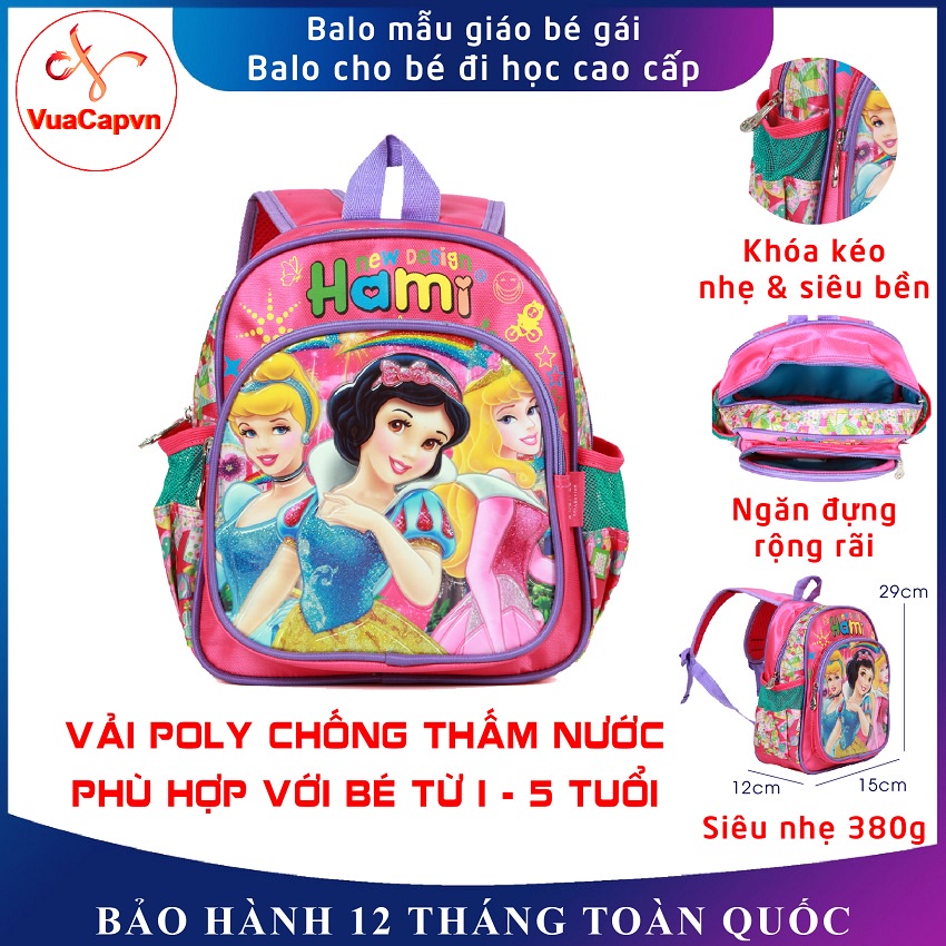 Balo mẫu giáo Hami 212 công chúa, balo đi học cho bé từ 1 tuổi đến 5 tuổi, chống thấm nước, siêu nhẹ, bảo hành miễn phí