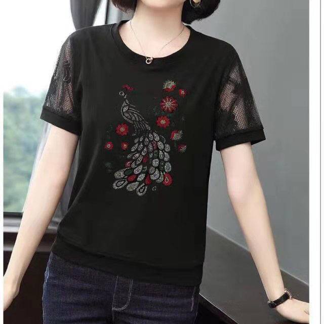 Áo Thun Tay Ngắn Màu Đen Chất Liệu Chiffon Cao Cấp Thời Trang