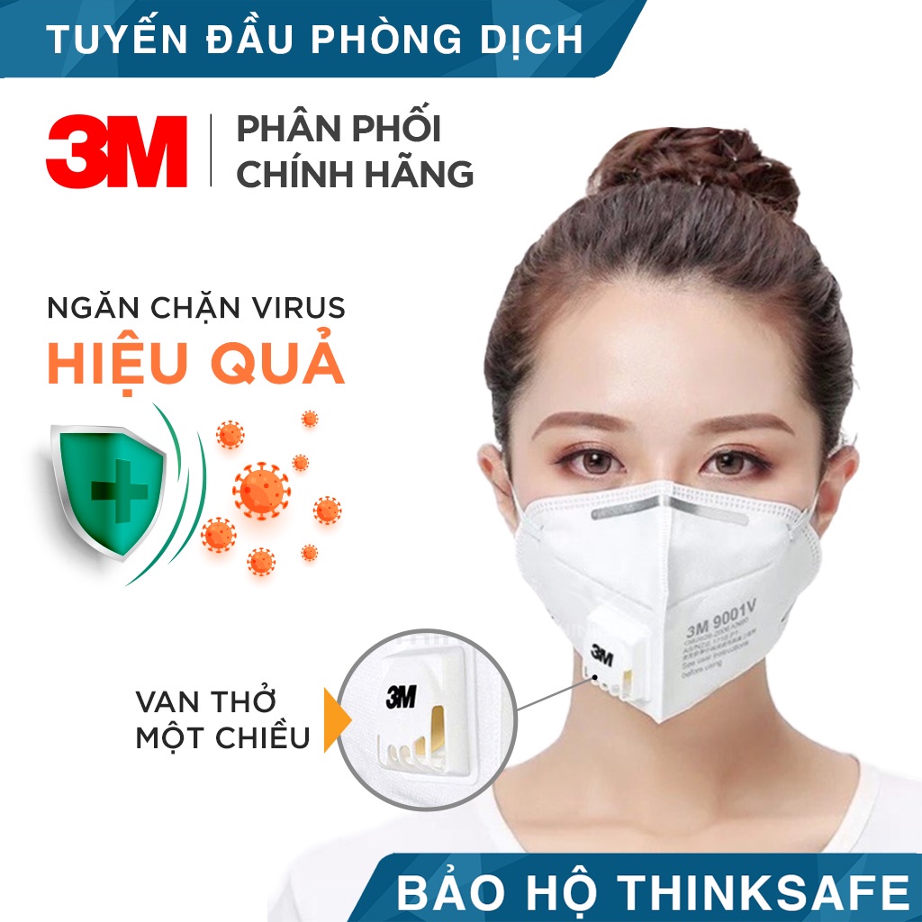 Khẩu trang y tế 3m 9001v có van lọc bụi mịn pm2.5 khẩu trang 3d chính hãng - Thinksafe