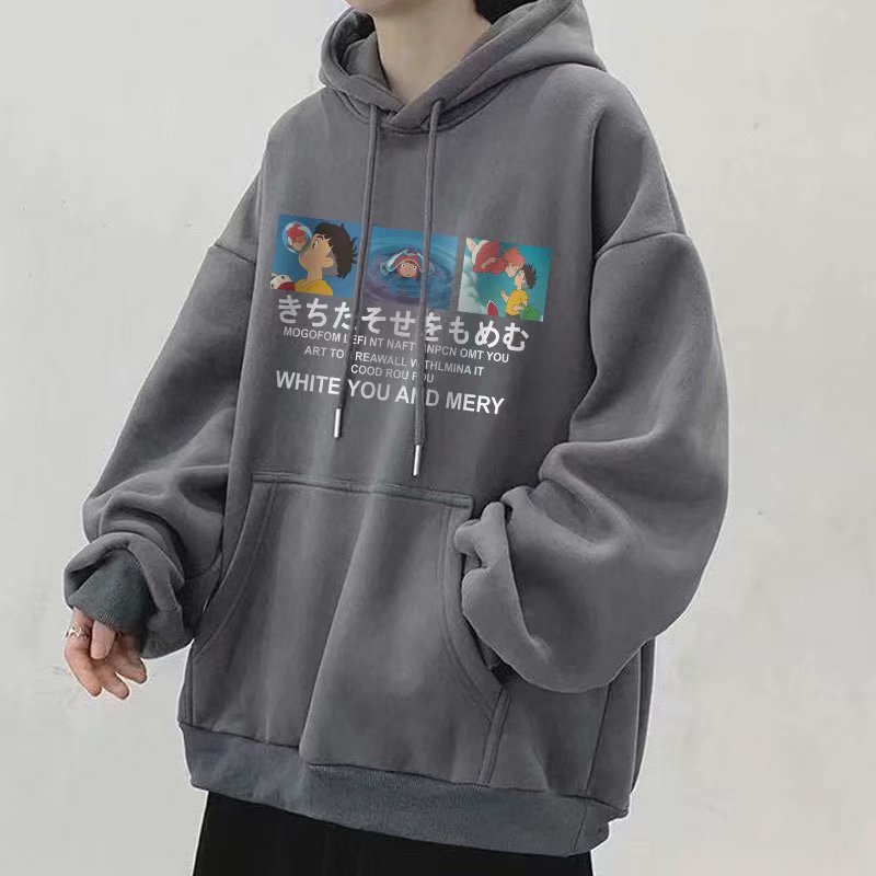 Áo hoodie dáng rộng in hình hoạt hình 5 màu sắc thời trang phong cách Nhật Bản dành cho nam (M-8XL)
