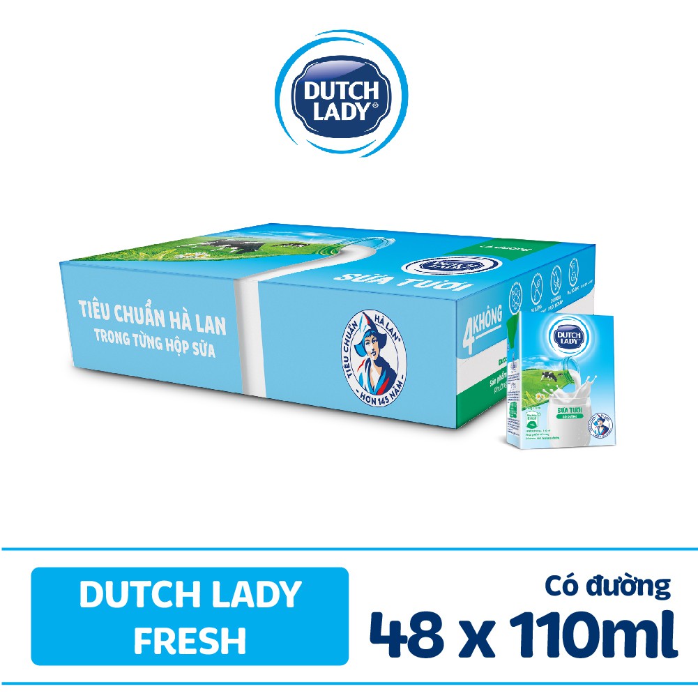 Thùng sữa tươi tiệt trùng Dutch Lady Fresh có đường 48x110ml