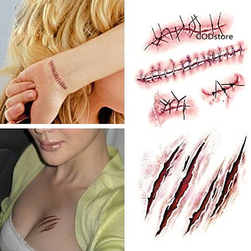 Set 2 Hình Xăm Dán Vết Thương Giả Hóa Trang Halloween