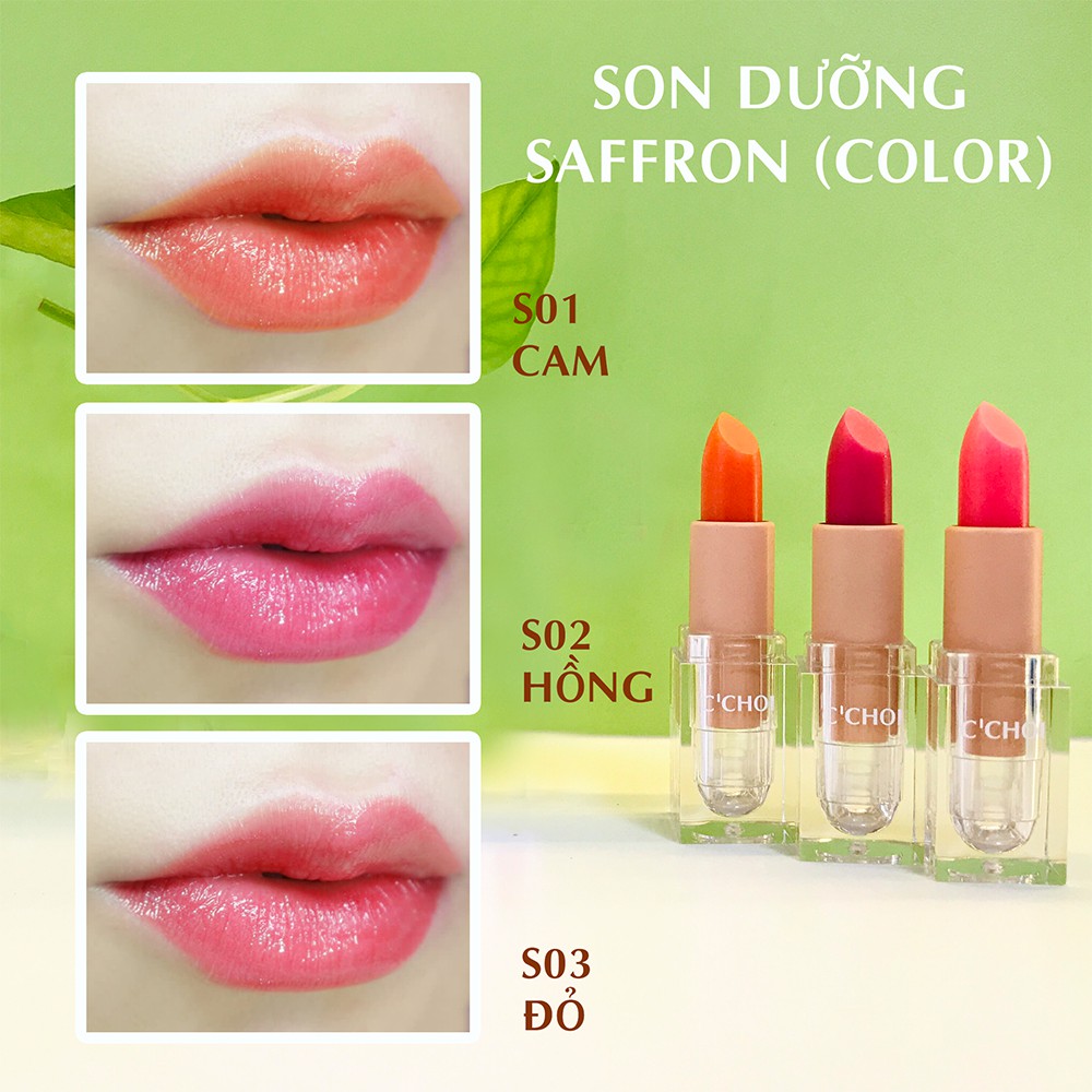 Son dưỡng môi Saffron Color C’Choi 3 màu cam, hồng, đỏ