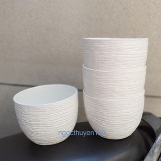 Bộ 04 chậu sóng tròn trồng hoa nhựa dày đẹp 17x13cm