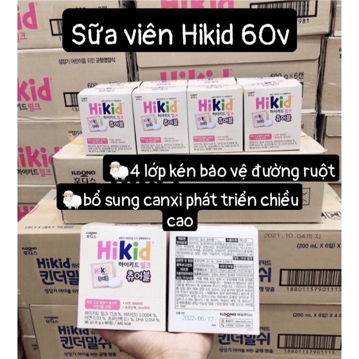 Kẹo sữa viên Hikid 60 viên hỗ trợ tăng chiều cao cho bé