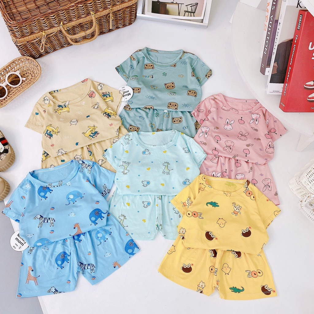 Bộ Đồ Cộc Tay Bé Trai, Bé Gái Chất Thun Lạnh MinkyMom Hình Con Vật In Nhí, Đồ Bộ Hè Cho Bé Gái Mặc Nhà - AN.KID