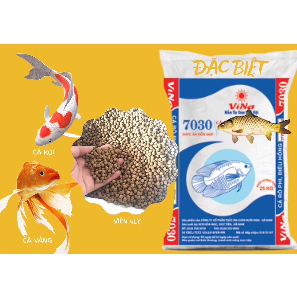 Túi 1kg cám cá chép ViNa 7030, thức ăn cá koi, thức ăn cá vàng cực chuẩn, mồi câu chép siêu dính