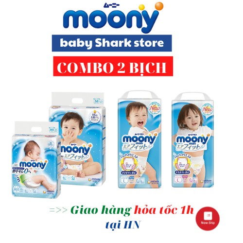 Tã/Bỉm dán/ quần Moony Xanh Tiêu Chuẩn Bỉm Nội Điạ Nhật Size NB90/S84/M64/M58/L58/L44/XL38