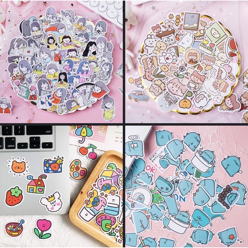 Set 10 nhãn sticker dễ thương trang trí sổ tay thiệp quà tặng