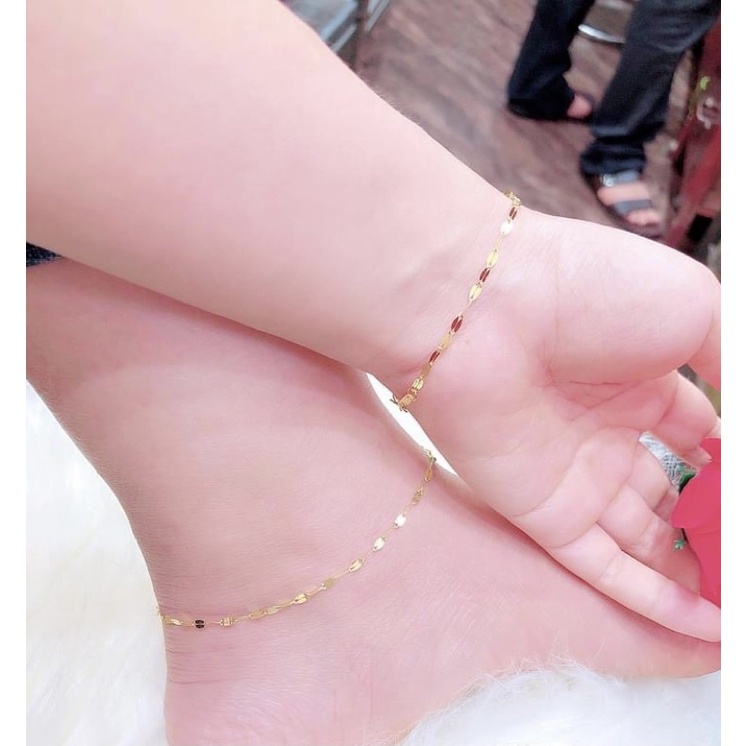Set Bộ Trang Sức Lá Dẹt Vàng Gồm Lắc Tay Và Lắc Chân Siêu Nhẹ Hot Hit - Trang sức Vàng Bạc Hoà Thảo