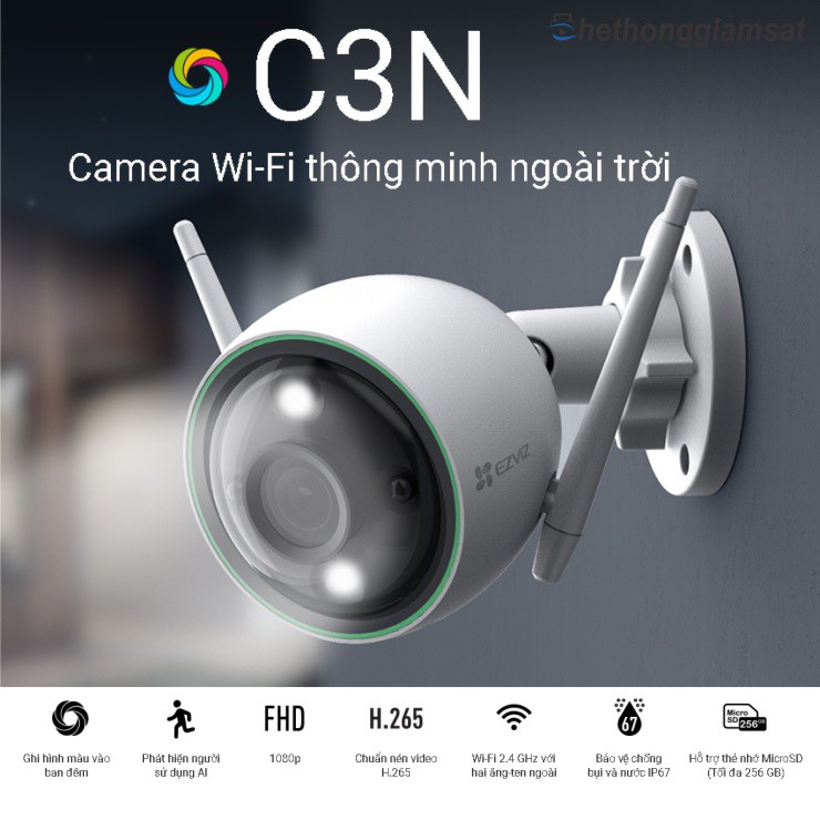 Camera EZVIZ C3N 1080P 2MPx (Có Màu Ban Đêm), Camera Wifi Ngoài Trời EZVIZ, Chính Hãng, Bảo Hành 24 Tháng | BigBuy360 - bigbuy360.vn