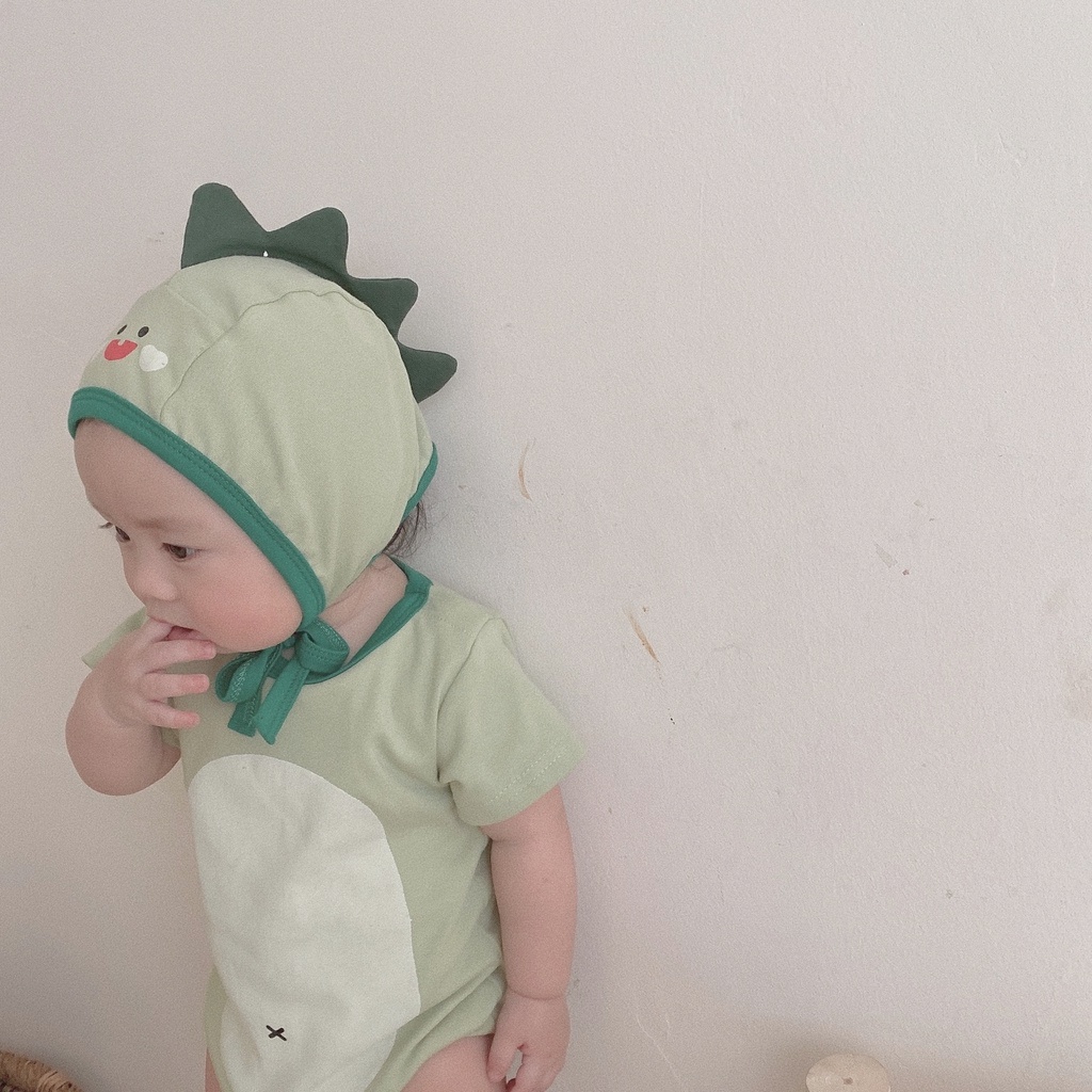 Bộ Áo Liền Quần In Hình Khủng Long Dễ Thương Kèm 1 Nón Thời Trang Mùa Hè Cho Bé Trai