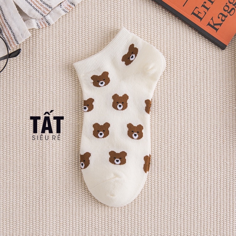 Tất nữ vớ nữ cổ ngắn set 5 đôi họa tiết gấu cute dễ thương phong cách Hàn Quốc - Tất Siêu Rẻ