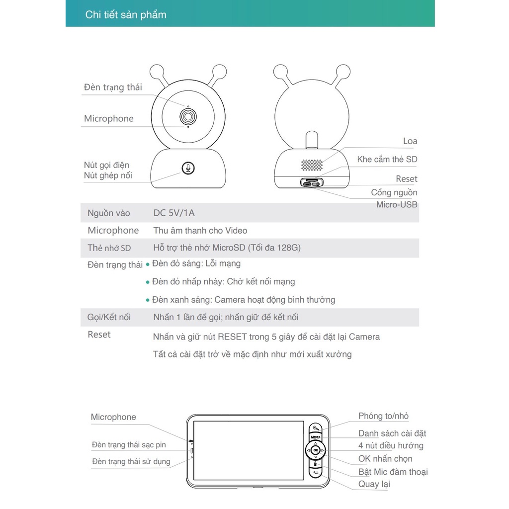 Camera ip baby monitor QCT 1080p kèm màn hình hiển thị