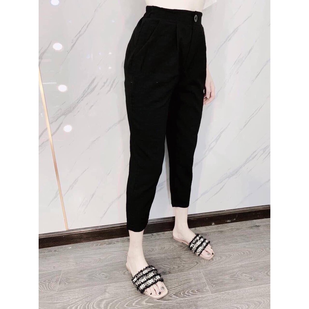 Quần baggy cạp cao phối đai cách tân kiểu dáng công sở cho nữ