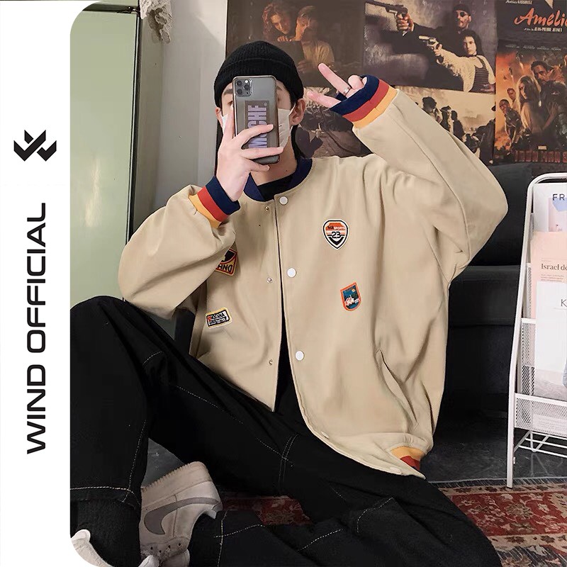 Áo khoác bomber nỉ WIND nam nữ Số 7 form rộng bóng chày unisex phong cách ulzzang