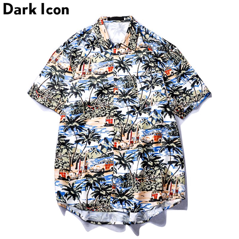 Áo sơ mi họa tiết cây dừa phong cách Hawaii thời trang cho nam