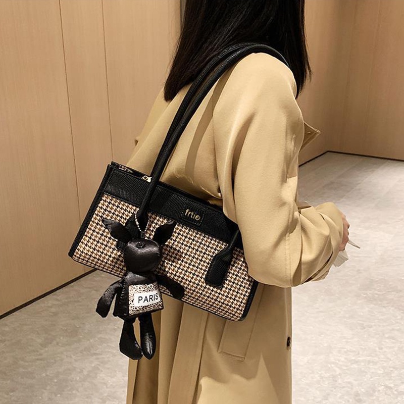 IELGY Túi Đeo Vai Họa Tiết Kẻ Sọc Phong Cách Cổ Điển Kèm Móc Treo Thời Trang Cho Nữ