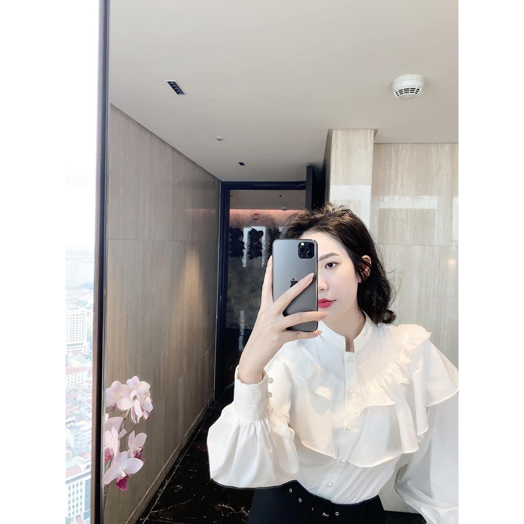 Áo Sơ Mi Nút Ngọc Bèo Tầng Cổ Trụ MELY