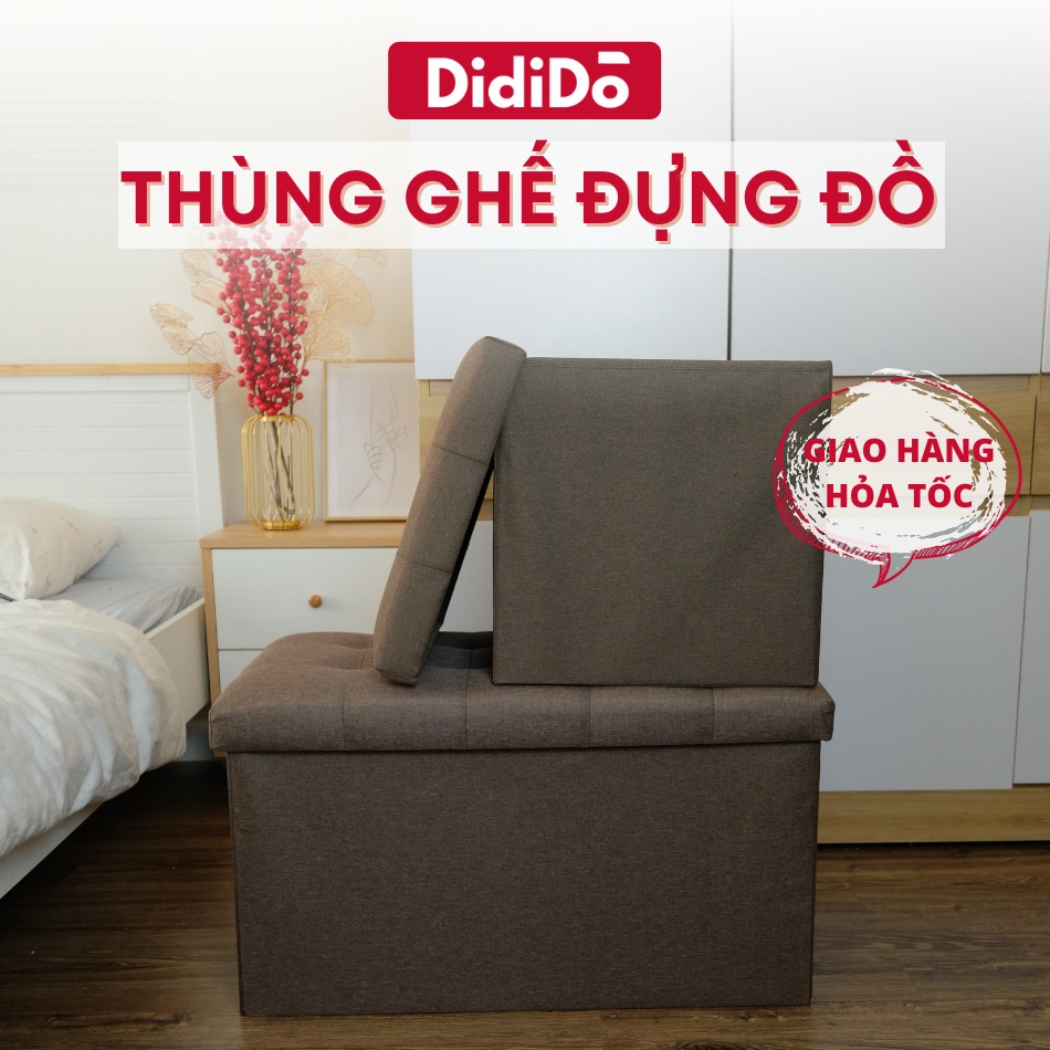 Combo thùng đựng đồ kiêm ghế ngồi DidiDo, ghế đôn khung gỗ nhân tạo có hộc chứa đồ bên trong