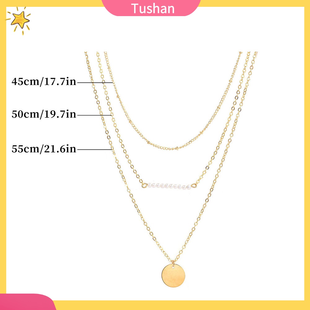 Dây chuyền ba lớp đính ngọc trai mặt tròn thời trang sang trọng