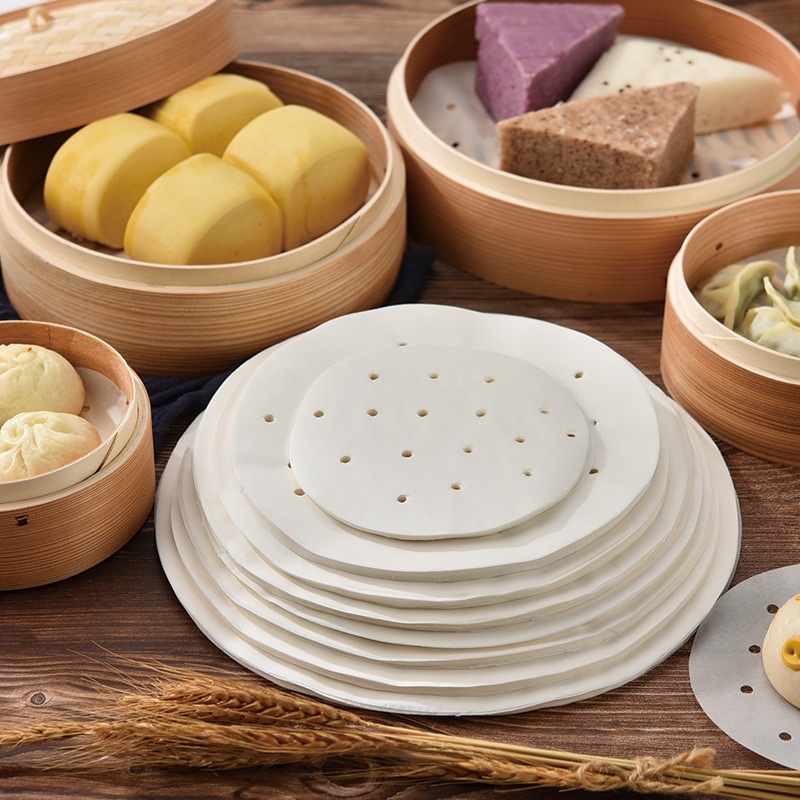 100 tờ Giấy nến đục lỗ TulaHome, Giấy nến tròn lót xửng hấp, nồi chiên không dầu, hấp bánh bao