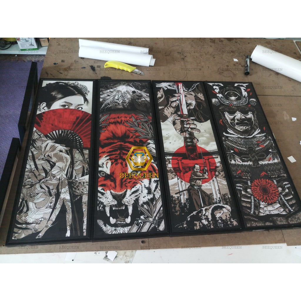 Bộ 2 Tranh Nhật Samurai Khổ Dài 20x60cm - Tranh Nhật Cổ Trang Trí Sang Trọng | TC 42-43